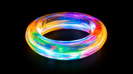 Neon light ring isolated on transparent background. Vector realistic illustration of abstract shiny line, glowing circle with shimmering color particles, circular design element for space game ui