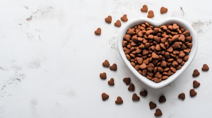 Heart-shaped chocolate candies in a white bowl on a marble surface, sweet dessert and romantic concept
