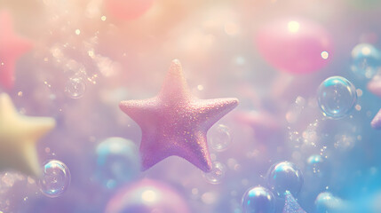 A soft, blurry background with a prominent pastel pink star and various blurred shapes and lights.

