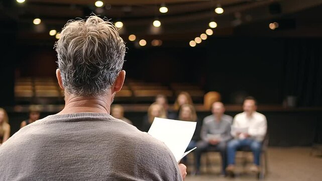 1_A Playwright Rehearsing a Scene with Actors in a Theater