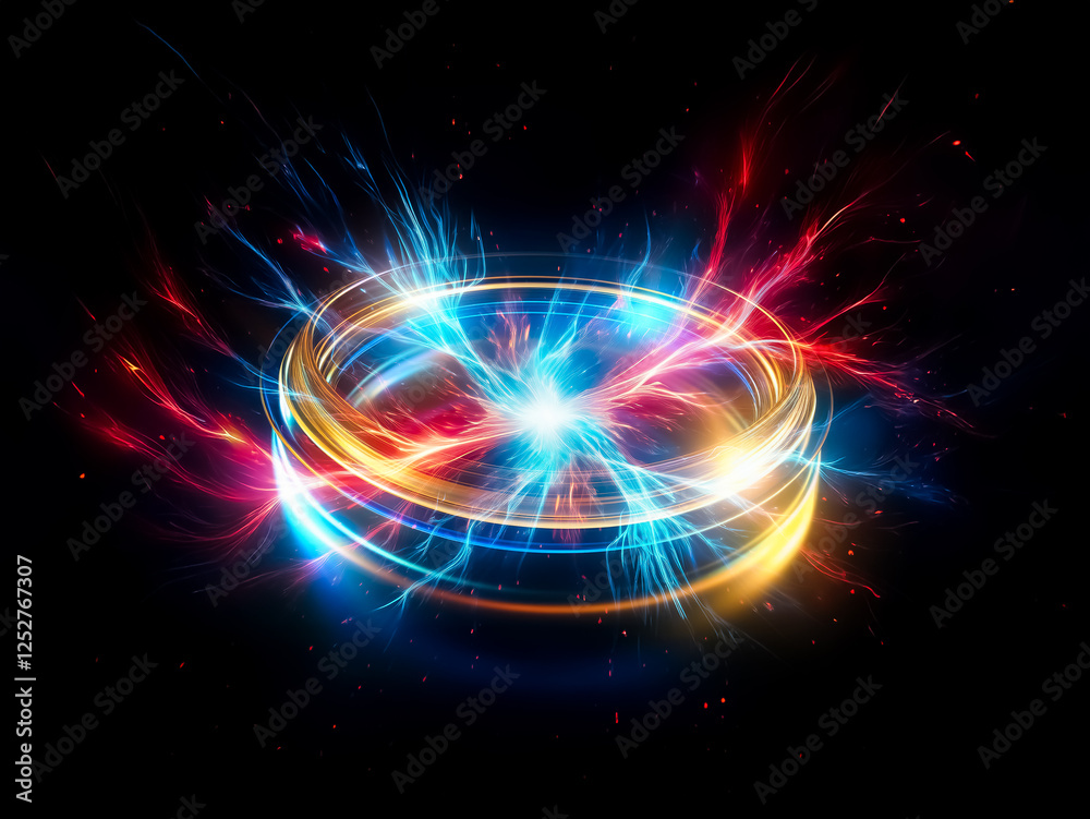 Aufkleber glowing concentric circles of blue and gold light illuminate a dark background, creating a futuristi