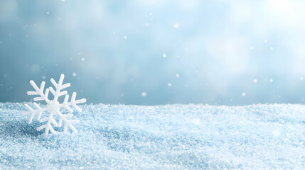 White Snowflake on Sparkling Blue Snow Winter Background