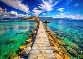 Fotobehang Aegean Sea Stone Pier, Naxos, Cyclades, Greece: Stunning Landscape Photography © Oliver