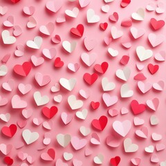 Pink Hearts Background with Confetti and Romantic Design for Valentine's Day