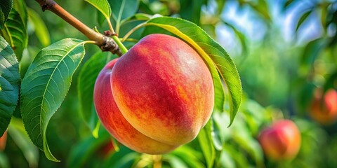 Dreamy Double Exposure: Peach Tree Blossoms and Ripe Peaches
