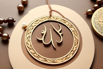 Wooden Islamic decorations in the shape of crescents and stars with detailed carvings.