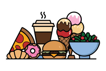 Food flat Illustration Icons set, Food Vector Art Illustration Clipart. set of food Illustration bundle	