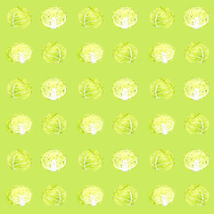 キャベツのパターン　手描き水彩イラストの食べ物柄