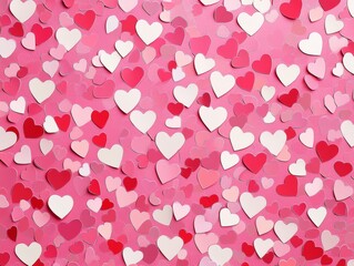 Pink Hearts Background with Confetti and Romantic Design for Valentine's Day