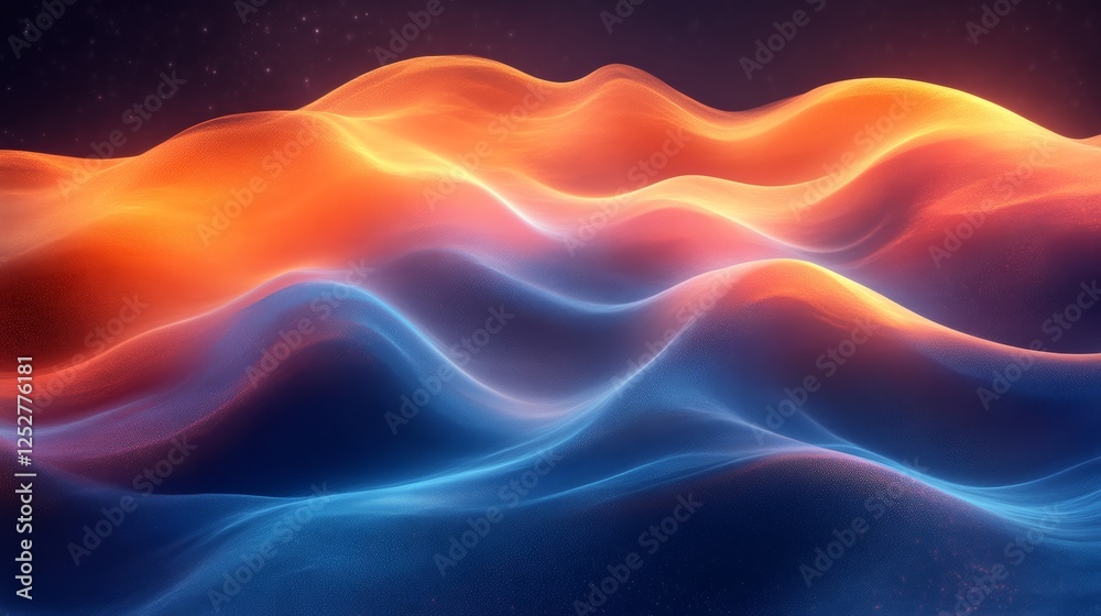 Poster abstract colorful wave pattern blending warm and cool tones, digital art. dynamic motion and energy concept