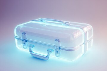 Luminous white suitcase with silver details and blue outline