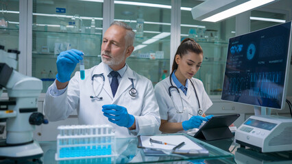 Doctor and Nurse Collaborating in a Medical Laboratory