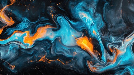Naklejka premium A close-up of swirling blue and orange flames against a pitch-black background, glowing with energy.