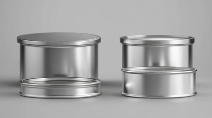 Square metal platform, steel podium for product presentation. Shiny metallic silver color stage, display, scene, stand to show cosmetic production, showcase side and top view Realistic 3d vector set