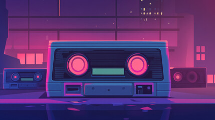 Fototapeta premium Retro mixtape banner with vintage audio cassettes with pop and rock music of 80s and 90s. Vector landing page with flat illustration of old audio tapes, stereo music cassettes
