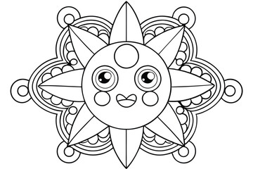 funny cartoon fish black and white floral ornament