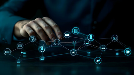 Hand Interacting with a Digital Network Interface