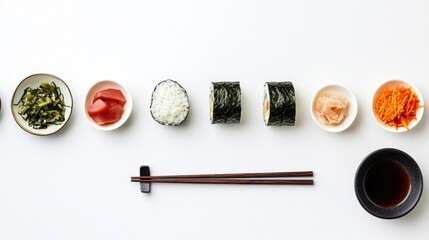 Artistic Sushi Platter with Ingredients and Chopsticks