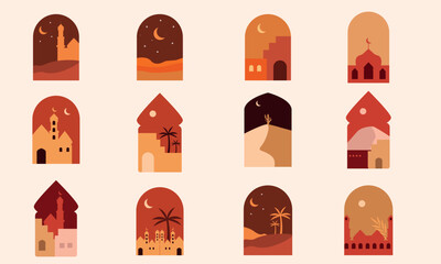 Set of Islamic window for eid al adha design. Vector illustration