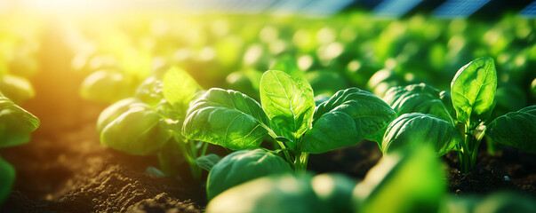 Close-up of vibrant green leafy plants basking in sunlight, symbolizing growth and nature's vitality.