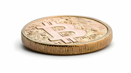 Bitcoin coin, side view, white background, cryptocurrency