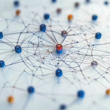Network nodes interconnected, central node highlighted.
