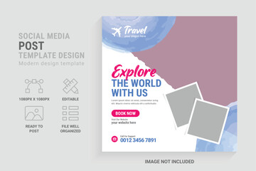 Social media post or square flyer design template for travel holiday vacation