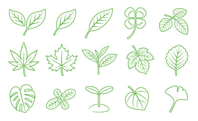 葉っぱ　アイコン　イラストセット　線画