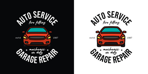 Car service emblem. Original vector illustration in vintage style. T-shirt design.
