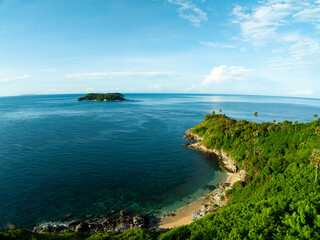 Fototapeta premium Aerial view Beautiful seashore in summer season at Phuket Thailand,Top view sea background