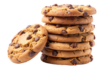 stack of chocolate chip cookies image isolated on transparent background