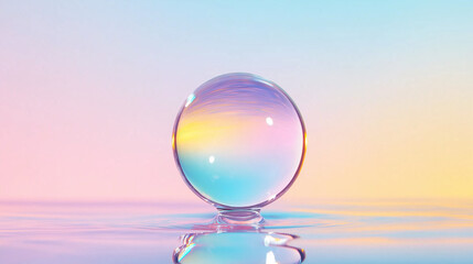 Glass Sphere on Pastel Gradient: A crystal clear glass sphere sits on a soft pastel gradient background, creating a captivating interplay of light and reflection.