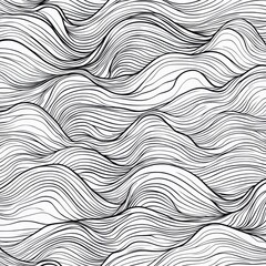 Wavy Abstract Line Art: A captivating seamless pattern of flowing black lines creates a mesmerizing illusion of undulating waves, invoking a sense of movement and fluidity.