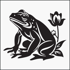 Fototapeta premium Frog with lily flower silhouette