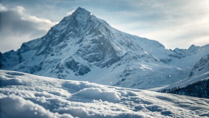 Obraz premium Majestic Winter Peak: Snow-Covered Mountain Majesty in Crisp, Shallow Depth of Field