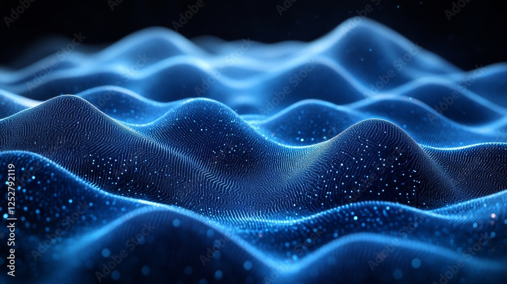 Poster Abstract blue digital waveforms, dynamic flow patterns. Futuristic technology and innovation concept