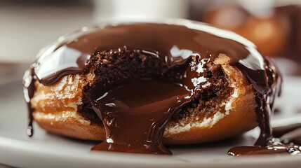 Delicious Chocolate Glazed Doughnut with Creamy Filling and Drizzle