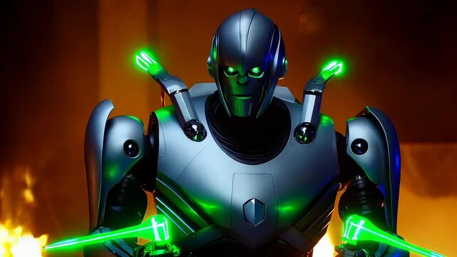 Futuristic Robot with Green Lasers