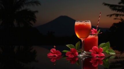 Discover Comorian palm wine with hibiscus against Mount Karthala backdrop
