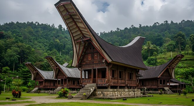 Exploring Traditional Tongkonan Houses in Toraja Indonesia Lush Green Landscape