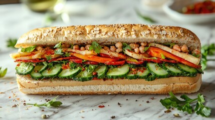 Colorful Healthy Sandwich Bursting with Fresh Vegetables and Flavor