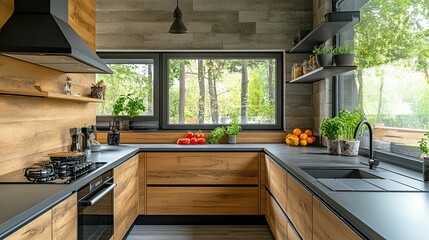 The interior of a contemporary, cozy kitchen