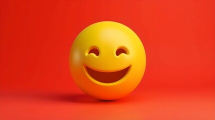 Fototapeta premium A bright smiley face is a cheerful character on a bright red background, bringing joy and fun to any environment.