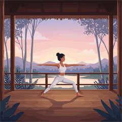 Woman Doing Yoga at Sunset Peaceful Mountain View