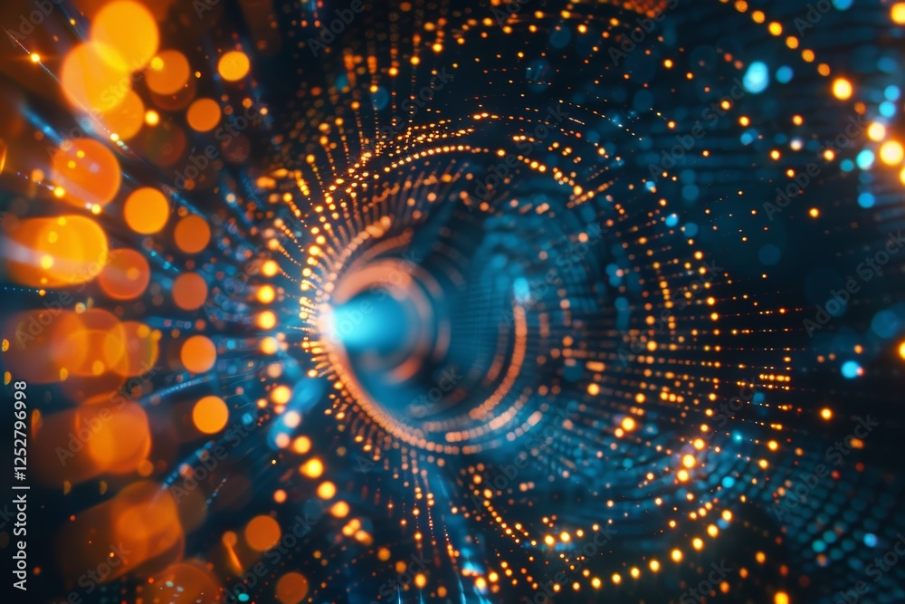 Poster visual representation of quantum computer technology showcasing abstract patterns and vibrant colors