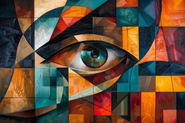 Exploration of Retinal Imaging Presented in a Cubist Style With Vibrant Colors and Intricate...