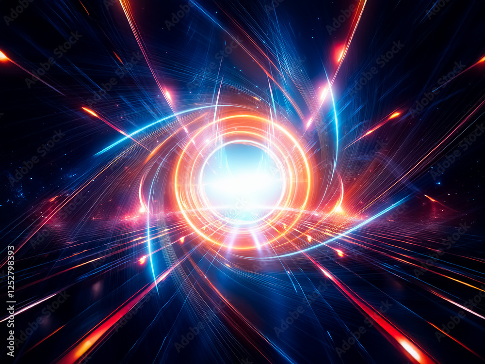 Aufkleber Abstract swirling vortex of vibrant orange and blue light, creating a mesmerizing energy field with a bright central core against a dark background.
