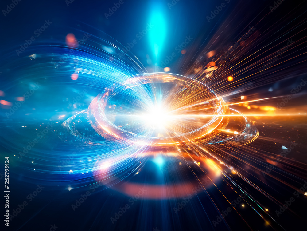 Fototapete a vibrant abstract image showcases a brilliant central light source with swirling rings and radiant 