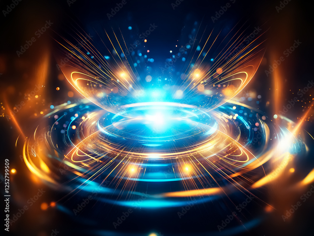 Poster glowing concentric circles of light and energy pulse outwards, creating a mesmerizing, futuristic sc
