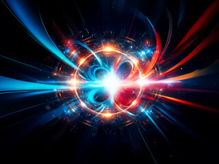 Obraz premium A vibrant, glowing orb pulses with inner light, surrounded by concentric rings of energy, creating a mesmerizing display of cosmic power and swirling light. Blue and orange hues dominate the scene ag